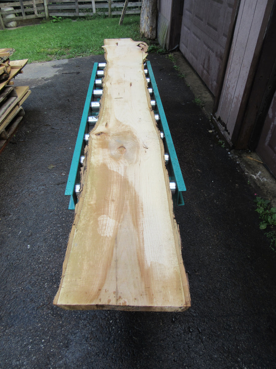 Pignut Hickory Natural-Edge Tapered Character Board with Heavy Bark Wane - 4/4 x 7.5 ft - Up to 10 in Wide